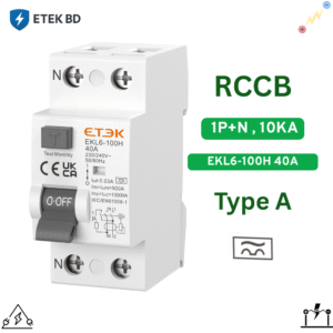 RCCB 10KA EKL6-100H 2P (1P+N) 63A 30mA (Type A)  40A